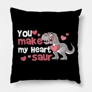 You Make My Heart Saur - Cute Valentines Day Dinosaur with sunglasses and heart - Dino Pillow