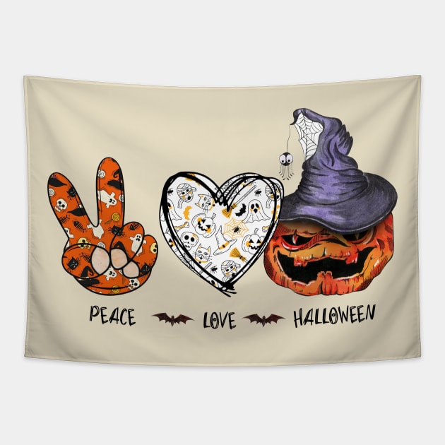 Peace Love Halloween Tapestry by LMW Art