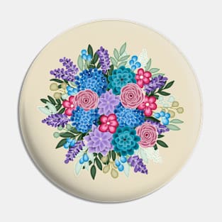 Pink, Teal, and Blue Floral bouquet Pin