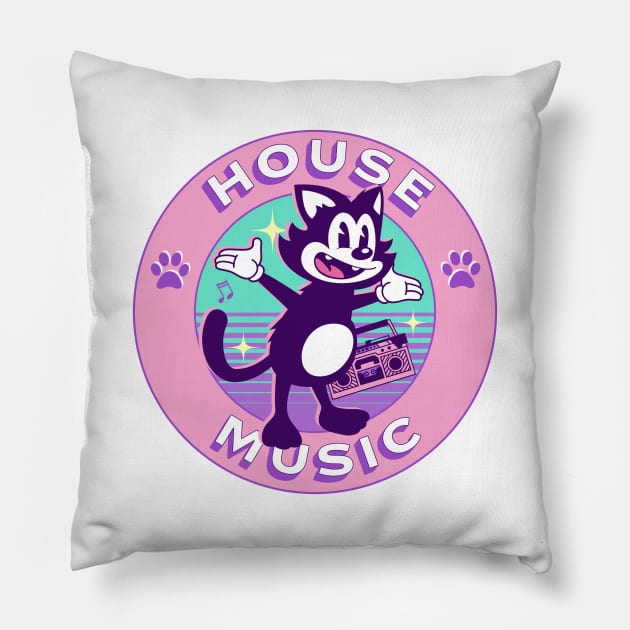 HOUSE MUSIC - Cartoon House Cat Pillow by DISCOTHREADZ 