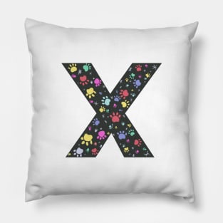 X letter with colorful paw print Pillow