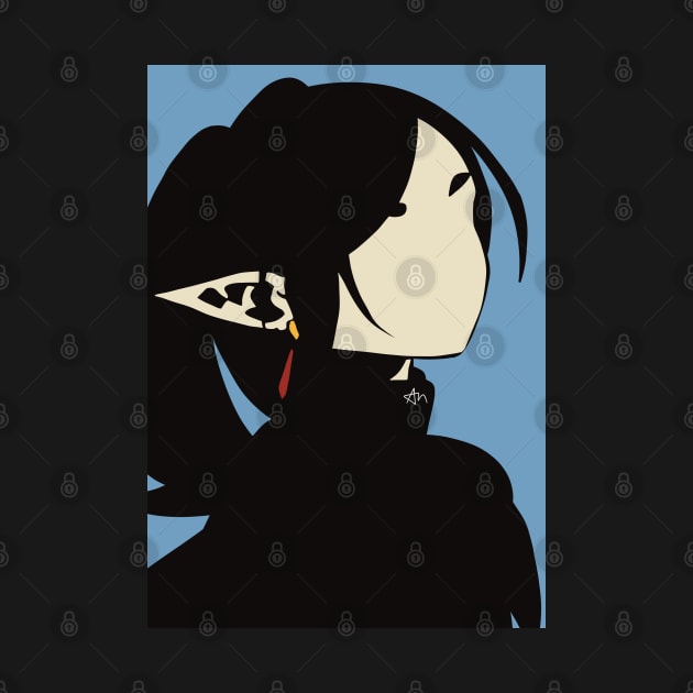 A design featuring Frieren the elf girl character as Frieren the Slayer in minimalist silhouette style from Sousou no Frieren Frieren Beyond Journeys End or Frieren at Funeral anime fall 2023 SNF65 by Animangapoi