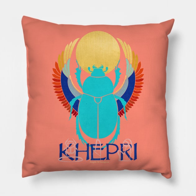 Khepri - Egyptian Sun God Pillow by Art by Angele G