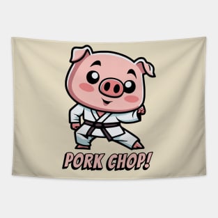 Pork Chop! Funny Karate Pig Cartoon Tapestry