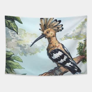 hoopoe on a branch - traditional watercolor painting Tapestry