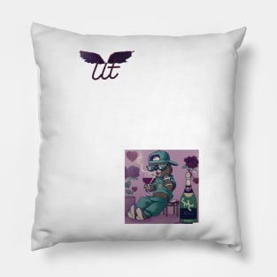 LitQ - Cute rapper cat drinks wine on Valentine's Day anime art vibe Pillow