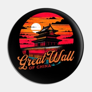 Great Wall of China Vibrant Retro Circle Design Pin