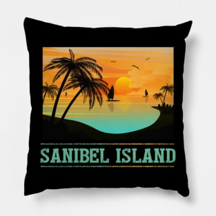 Retro Sanibel Island Florida Tropical Sunset Beach Vacation Pillow