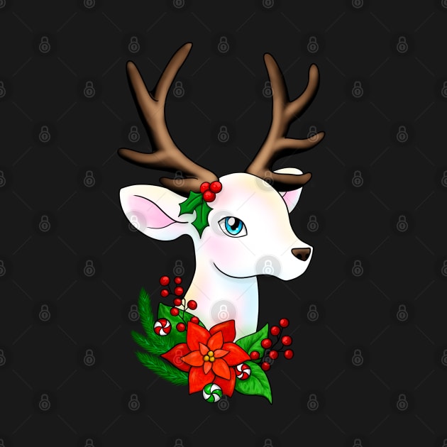 White Christmas Reindeer with Brown Antlers by Lady Lilac