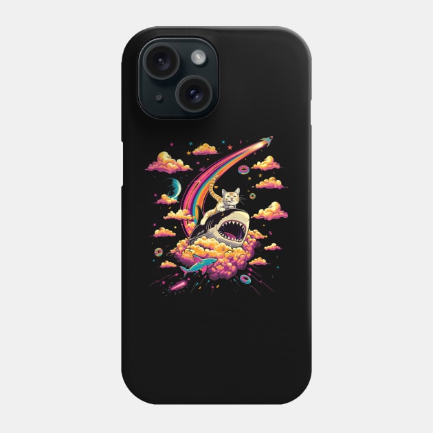 Cat Riding Shark Whiskered Expedition Phone Case by BilodeauBlue