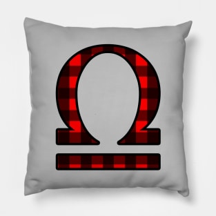 Libra Zodiac Horoscope Symbol in Black and Red Buffalo Plaid Pillow