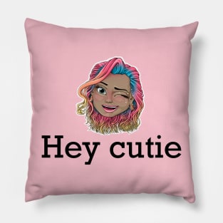 hey cutie Reva Prisma winking face (black text) Pillow