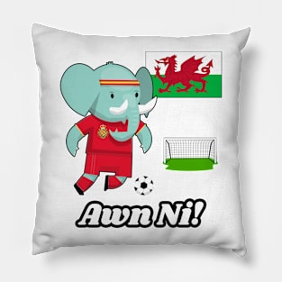 ⚽ Wales Football, Cute Elephant Scores a Goal, Awn Ni! Team Spirit Pillow