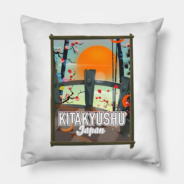 Kitakyushu Japan travel poster Pillow by nickemporium1