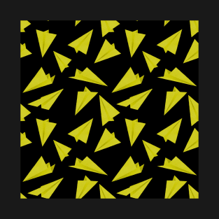 Paper Planes Pattern Yellow Black T-Shirt