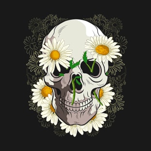 Botanical Skull Daisies Gardener Nature Daisy Flower T-Shirt