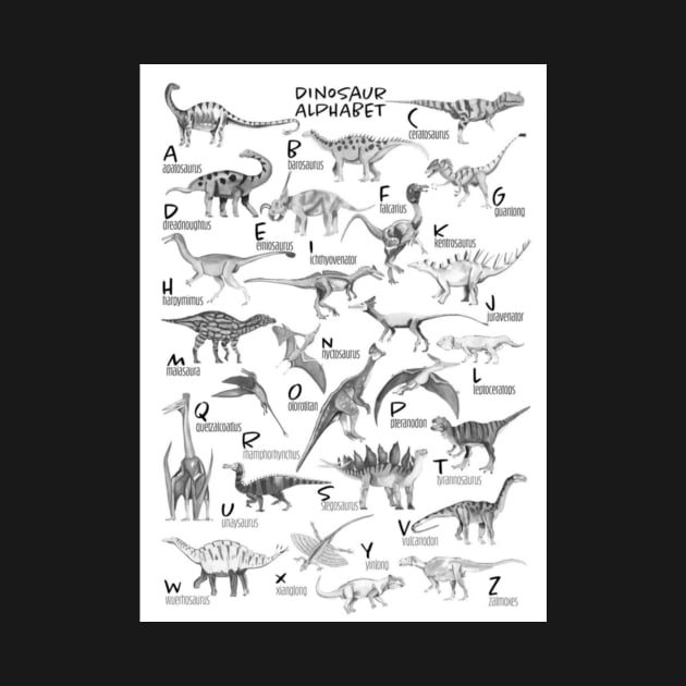 Dinosaur alphabet black and white by LukjanovArt