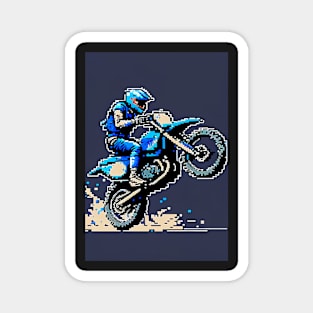 Dirt bike wheelie - blue pixel art style Magnet