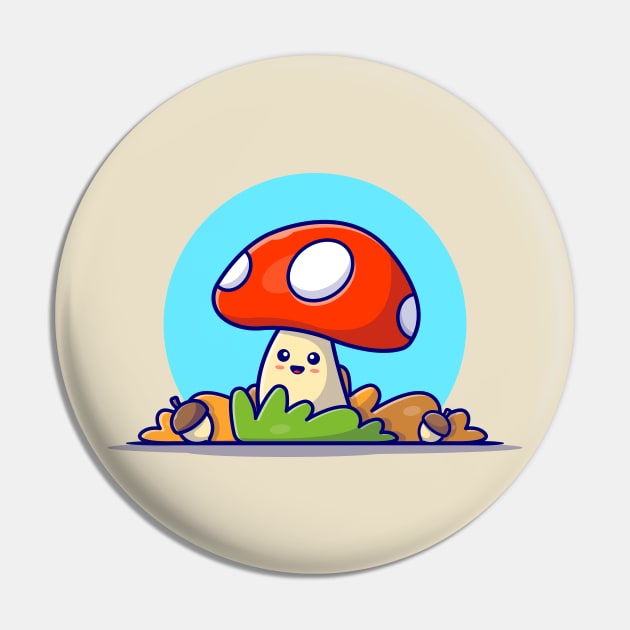 Happy Cute Mushroom with Acorns Autumn Cartoon Vector Icon Illustration Pin by Catalyst Labs