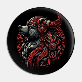 Red And Black Bear Berserker Norse Viking Warrior Pin