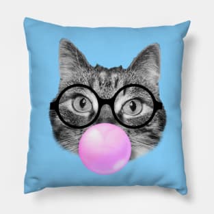 Funny cat blowing a pink bubble gum Pillow