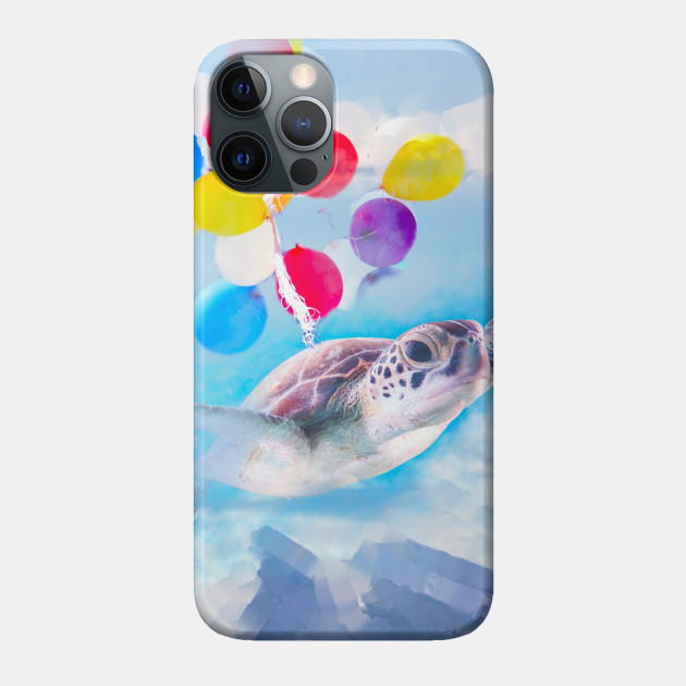 Cute Turtle Flying With Balloons - Turtle - Phone Case