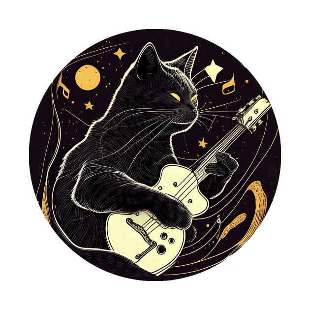 Funny Black Cat Playing Guitar - Love Cats by Daphne R. Ellington