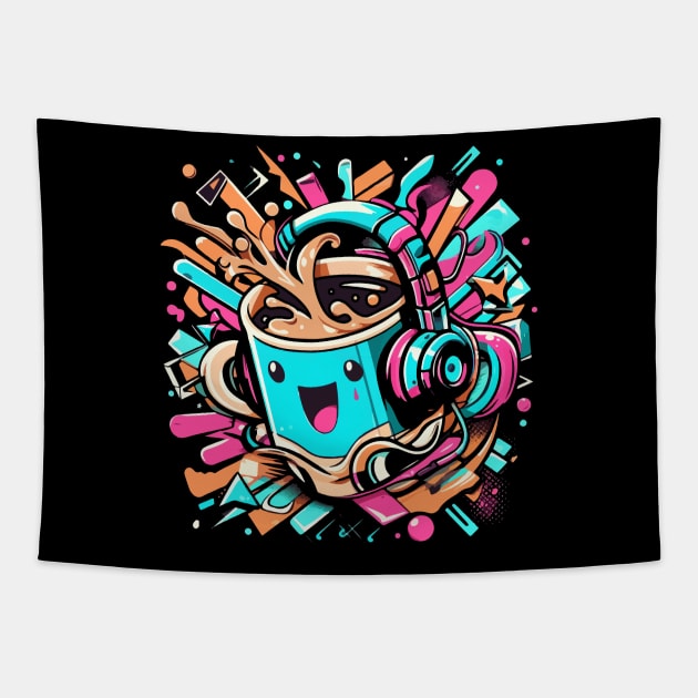 Vibrant Mug Melody - music is my life, coffee is my life Tapestry by T-Shirt Paradise