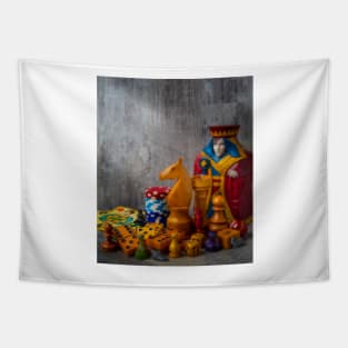 The Queen And Knight With Game Pieces Color Tapestry