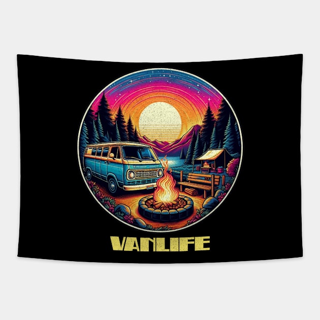 Colorful campground Vanlife Tapestry by Tofuvanman