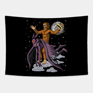 Bigfoot Riding Mothman Tapestry