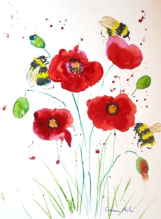 Bumble bees and Poppies Magnet