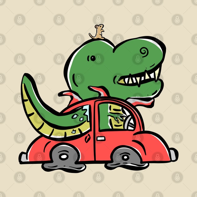 Driving a Red Car Tyrannosaurus Dinosaur Dino Cartoon Cute Character by Squeeb Creative