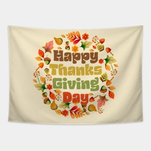 Happy Thanksgiving Day Wreath Text Tapestry