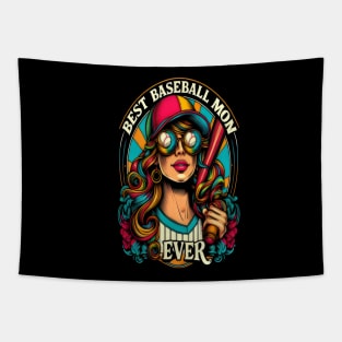 Swinging for the Stars Best Baseball Mom Tapestry