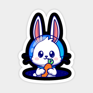 Cute Astronaut Rabbit Holding Carrot In Space Cartoon Magnet