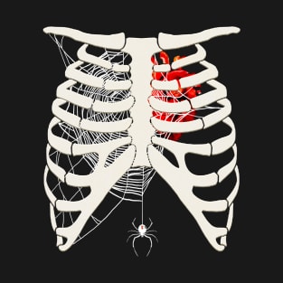 Halloween Rotten Heart with Spider Web Ribcage T-Shirt