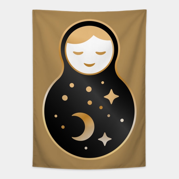 Russian doll matryoshka (Black gold) Tapestry by EkaterinaP