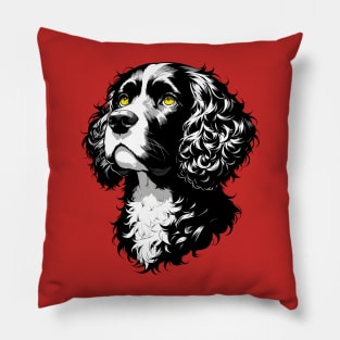 Stunning and Cool Irish Water Spaniel Monochrome and Gold Portrait for Father's Day Pillow