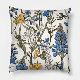 Texas Bluebonnet Flower Pattern - Wildflower Illustration Pillow