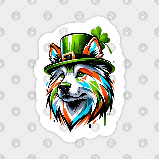 Chinook Dog in Leprechaun Hat for Saint Patrick's Day Magnet by ArtRUs