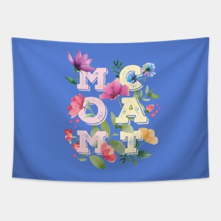 MOM CAT Letters with Flowers (Black Background) Tapestry