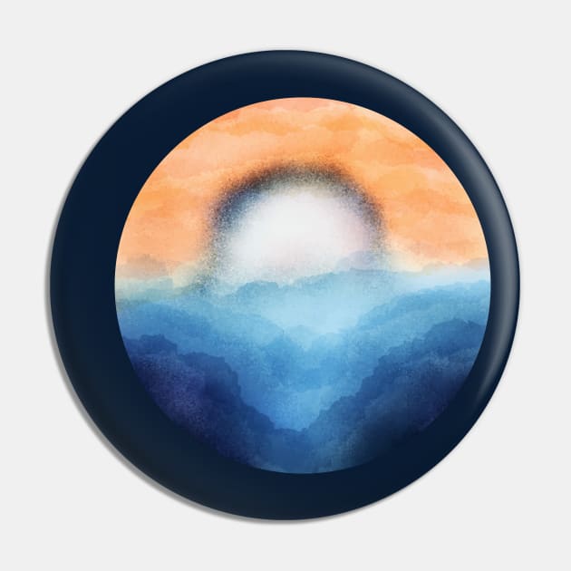 Vibrant Moon Rising Over The Mountains and Waves Abstract Digital WaterColor Art Pin by Insightly Designs