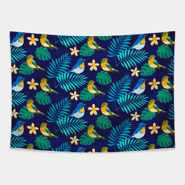 Tropical pattern with birds Tapestry by CalliLetters