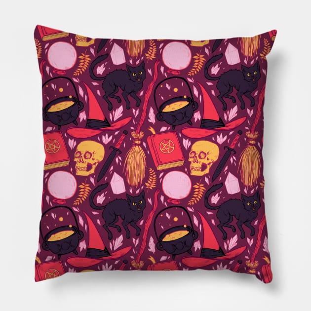 Witch Supplies in Wine Pillow by Spookish Delight