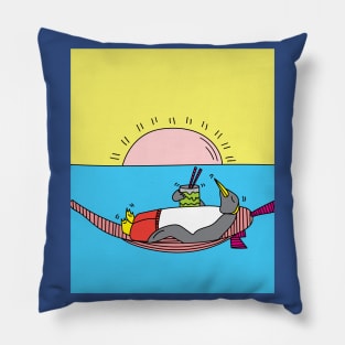 Penguin Summer Sunset Vacation Pillow