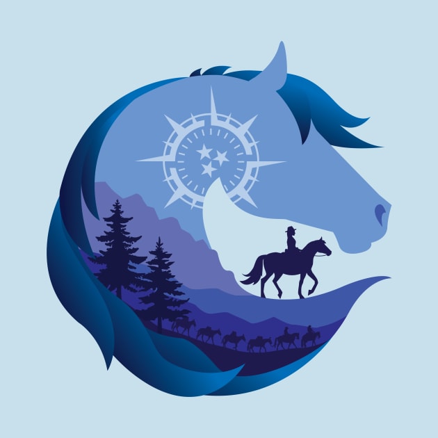 Horse Head Trail Riding Silhouette • Blue by FalconArt