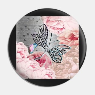 Beautiful Pink Roses, Inspirational Shabby and Chic Butterflies & Dragonfly Pin