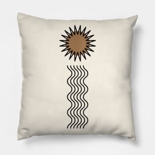 Golden sun and water minimal black line art on cream parchment Pillow