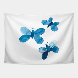 watercolor butterflies and flowers in blue, seamless repeat pattern Tapestry